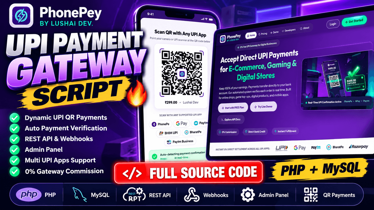 PhonePey v2 - 0% Commission Direct UPI Payment Gateway & SaaS Script with Auto UTR Capture